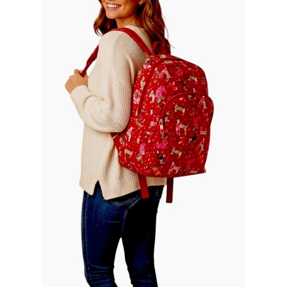 Vera Bradley Cotton Essential Large Backpack Holiday Hounds- NWT - Picture 2 of 5